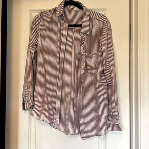 Purple and white stripped button up shirt